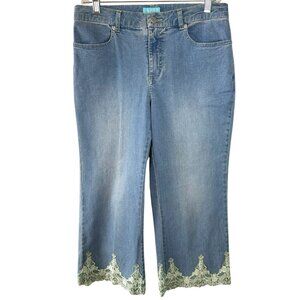 Nancy Bolen Denim Lace Trim Cropped Jeans Light Wash Size 6 Capri